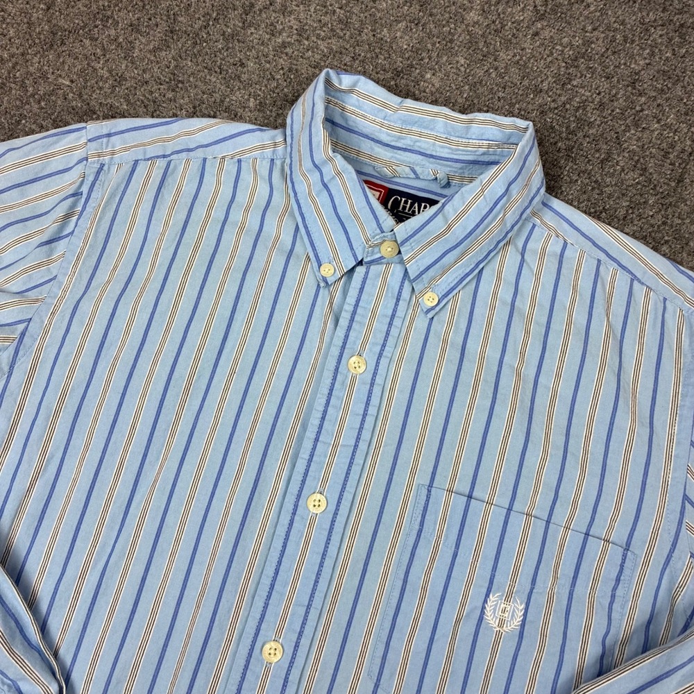 Chaps Mens Size Small Blue Striped Long Sleeve Button Down Shirt Crest Logo
